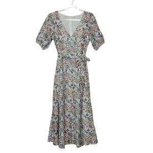 Boden Floral Paisley Print Midi Dress Full Skirt Short Sleeve Linen Summer 10L